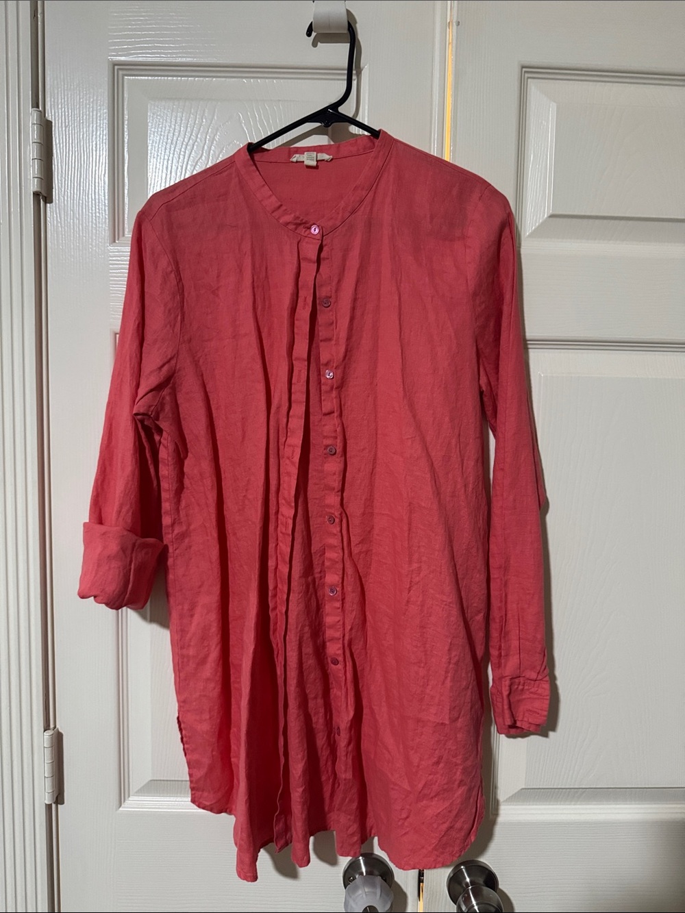 Eileen Fisher Coral Button-Down Linen Tunic